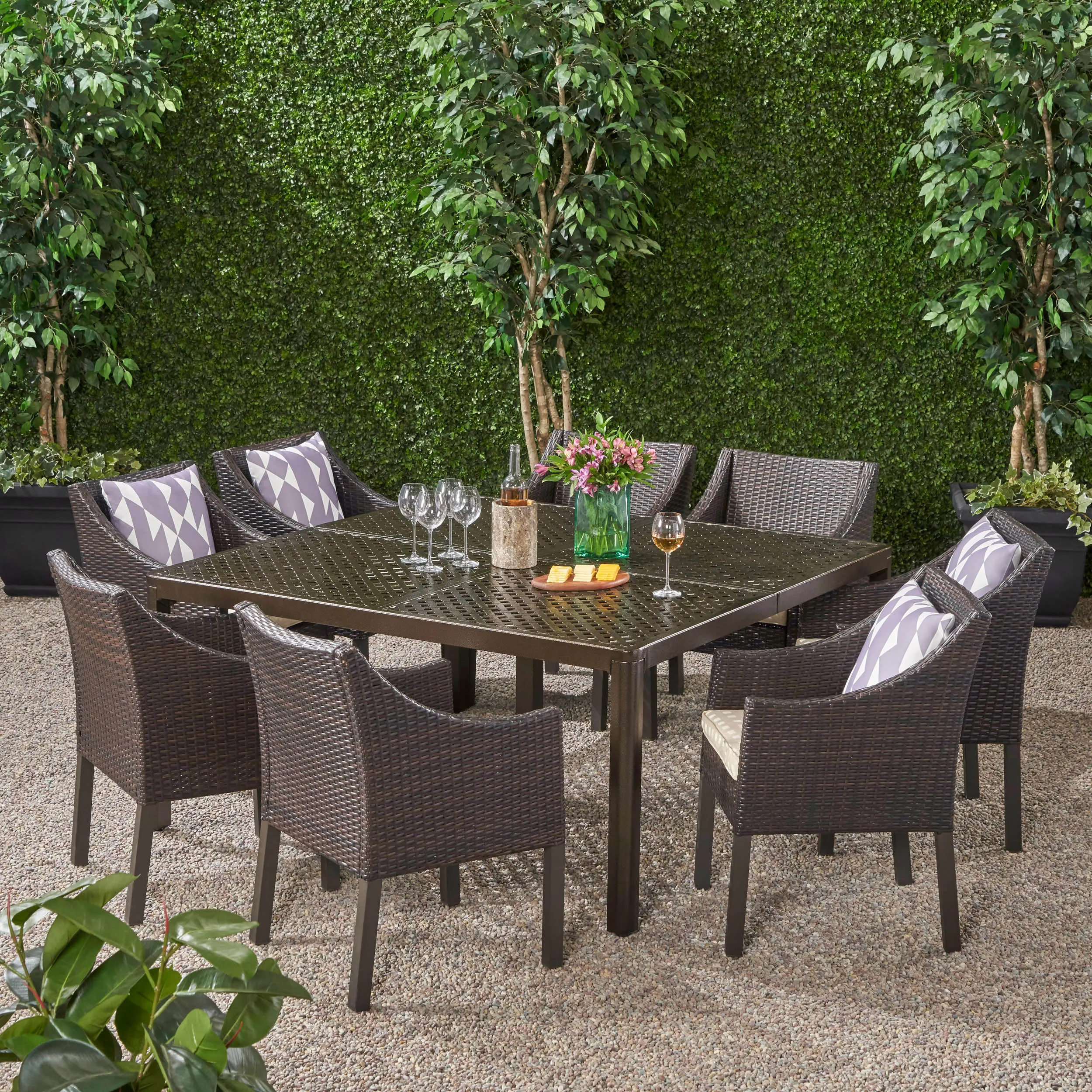 Outdoor Aluminum and Wicker 8 Seater Dining Set - NH983903