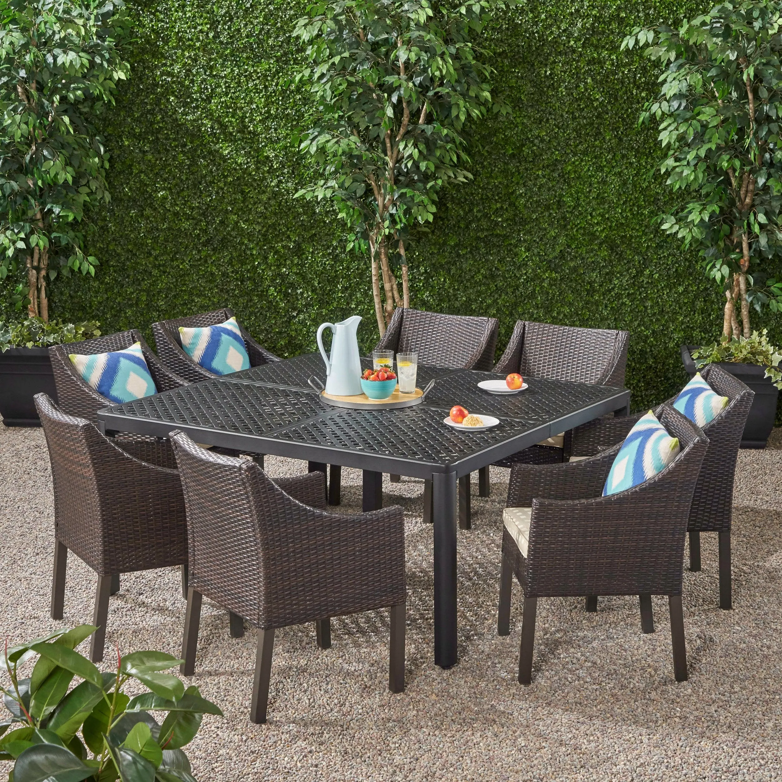 Outdoor Aluminum and Wicker 8 Seater Dining Set - NH983903 patio chairs, outdoor seating
