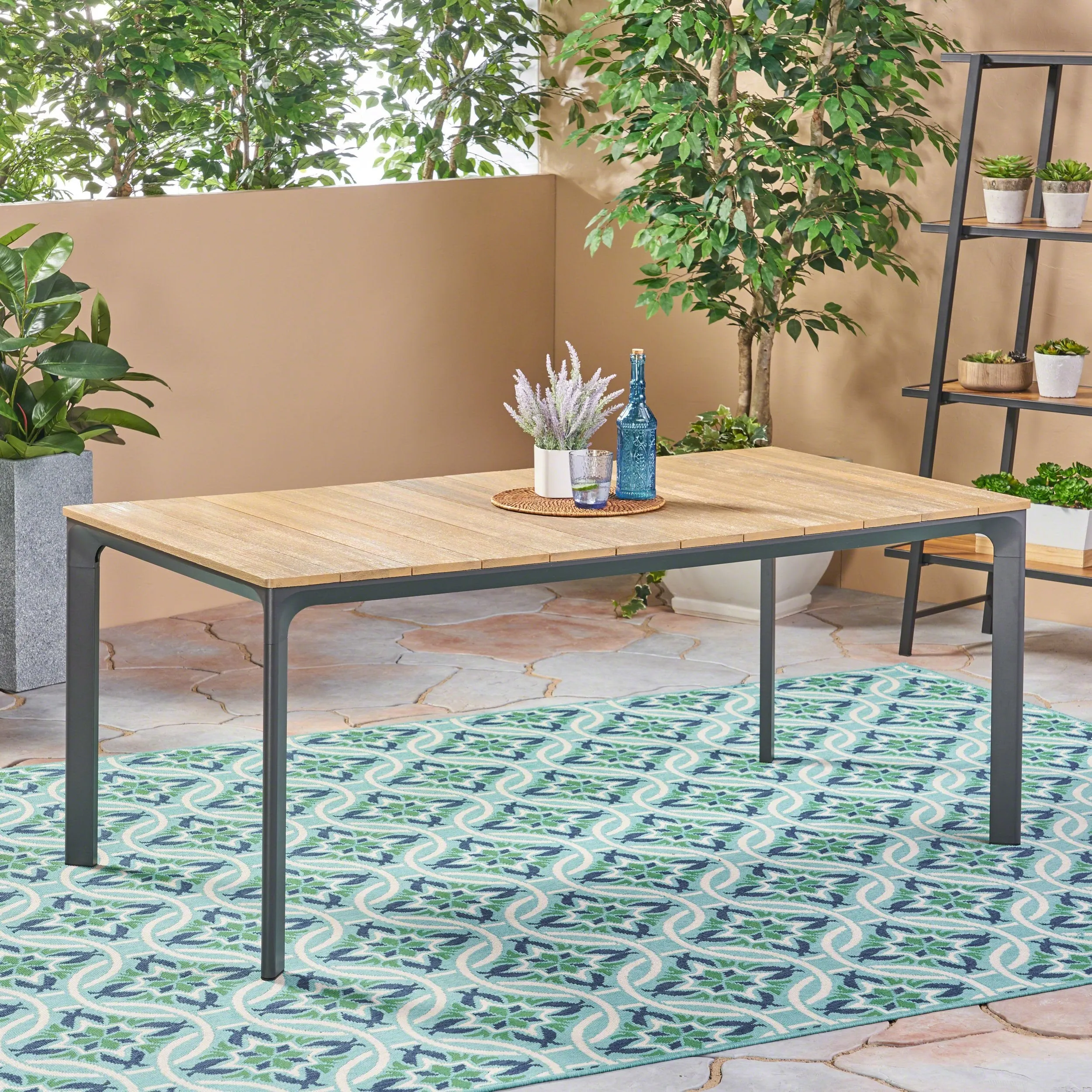 Outdoor Aluminum and Wood Dining Table, Natural - NH741503 patio chairs, outdoor seating