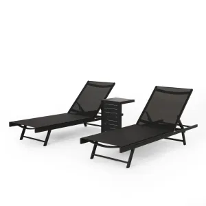 Outdoor Aluminum Chaise Lounge Set with C-Shaped End Table - NH025313 patio chairs, outdoor seating