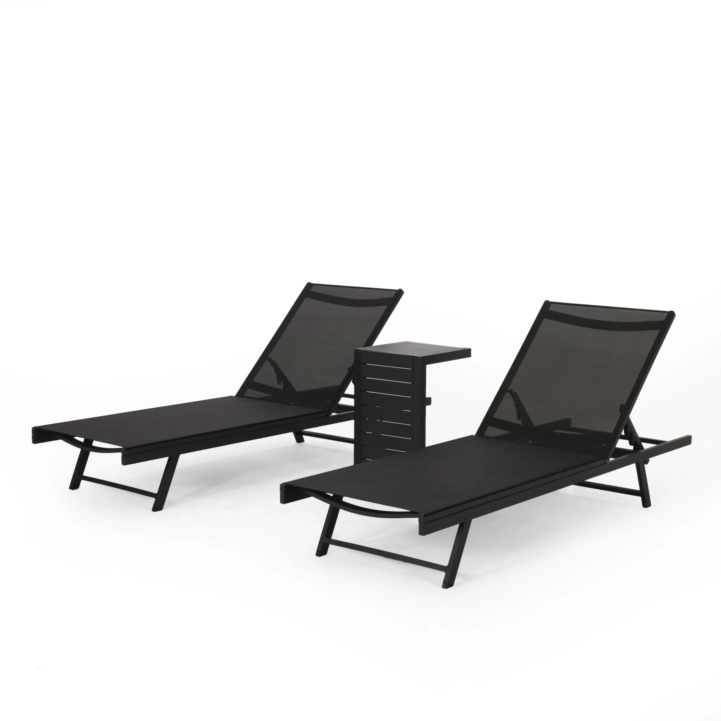 Outdoor Aluminum Chaise Lounge Set with C-Shaped End Table - NH025313 patio chairs, outdoor seating