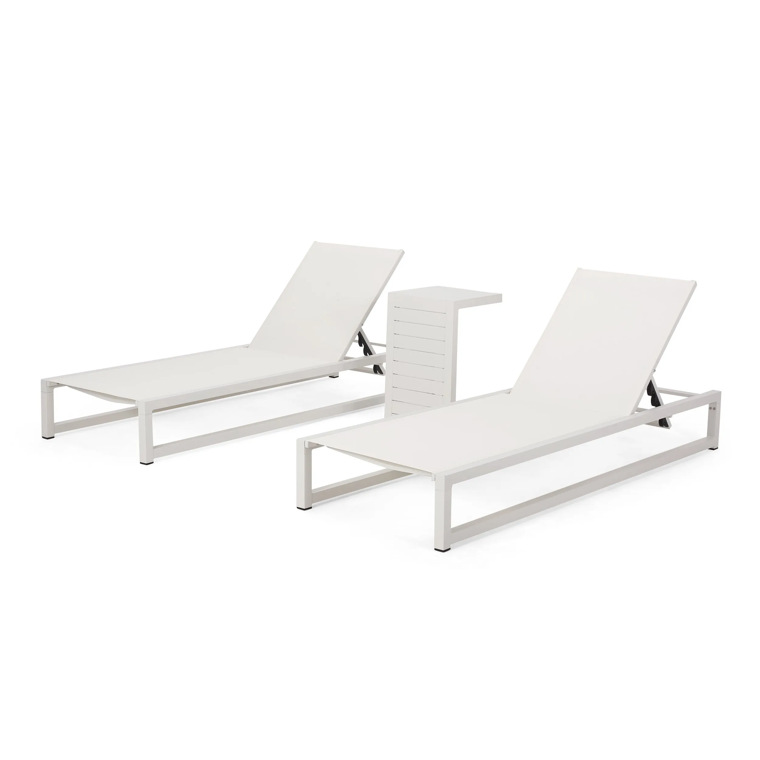 Outdoor Aluminum Chaise Lounge Set with C-Shaped End Table - NH615313 patio chairs, outdoor seating