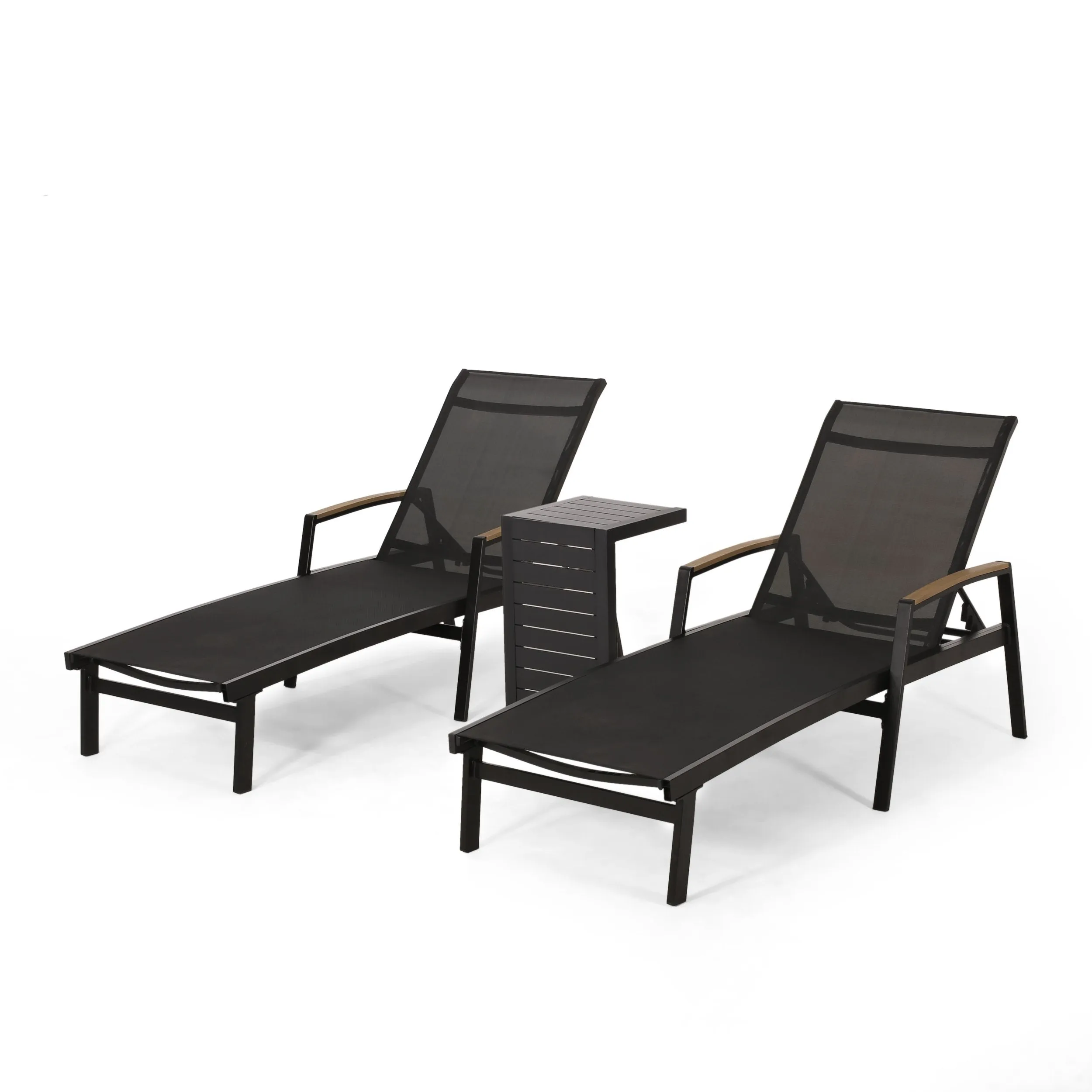Outdoor Aluminum Chaise Lounge Set with C-Shaped End Table - NH725313 patio chairs, outdoor seating