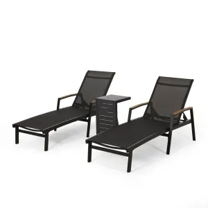 Outdoor Aluminum Chaise Lounge Set with C-Shaped End Table - NH725313 patio chairs, outdoor seating