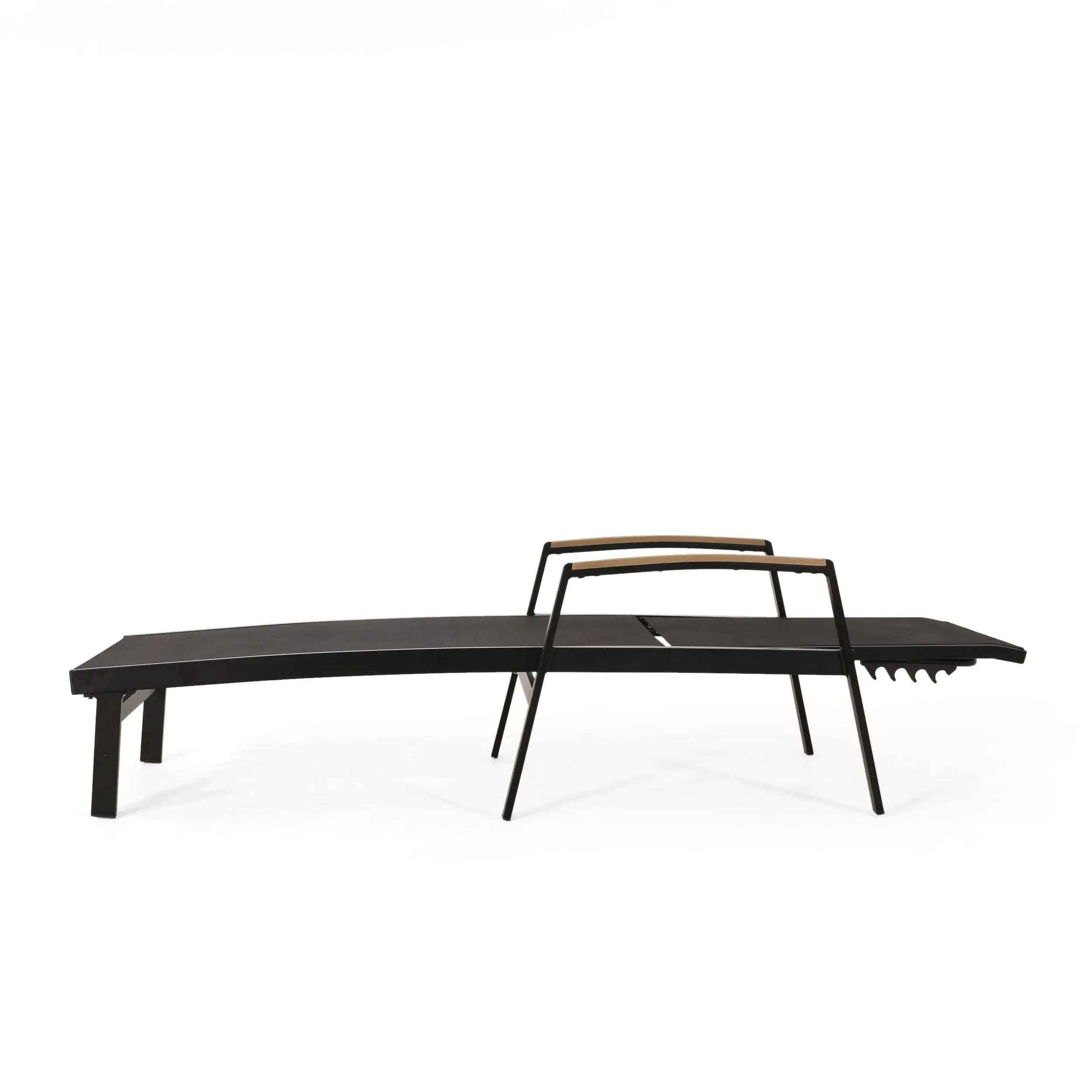 Outdoor Aluminum Chaise Lounge Set with C-Shaped End Table - NH725313