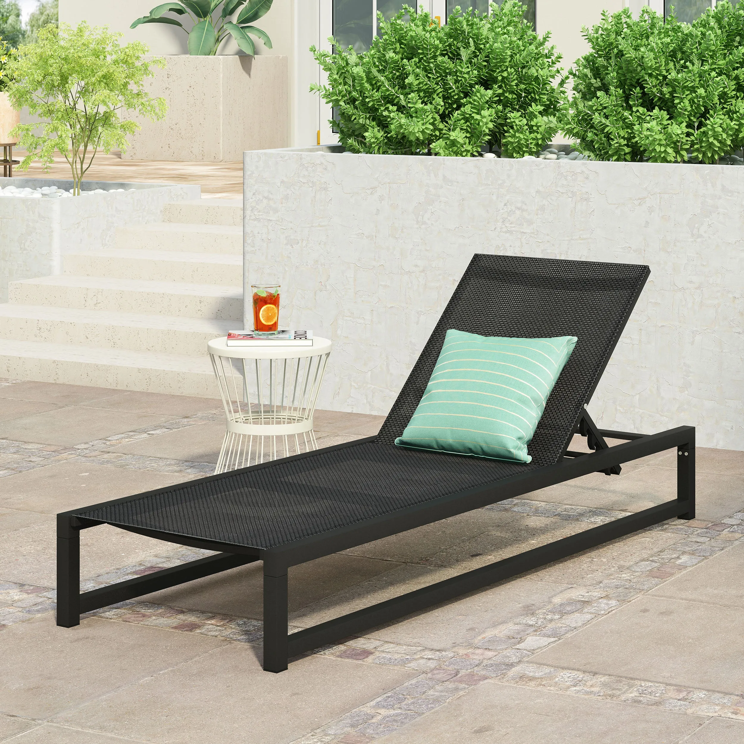 Outdoor Aluminum Chaise Lounge with Mesh Seating