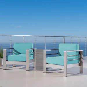 Outdoor Aluminum Club Chairs and Faux Wood Side Table Set with Cushions - NH367403 clothes rack, garment rack