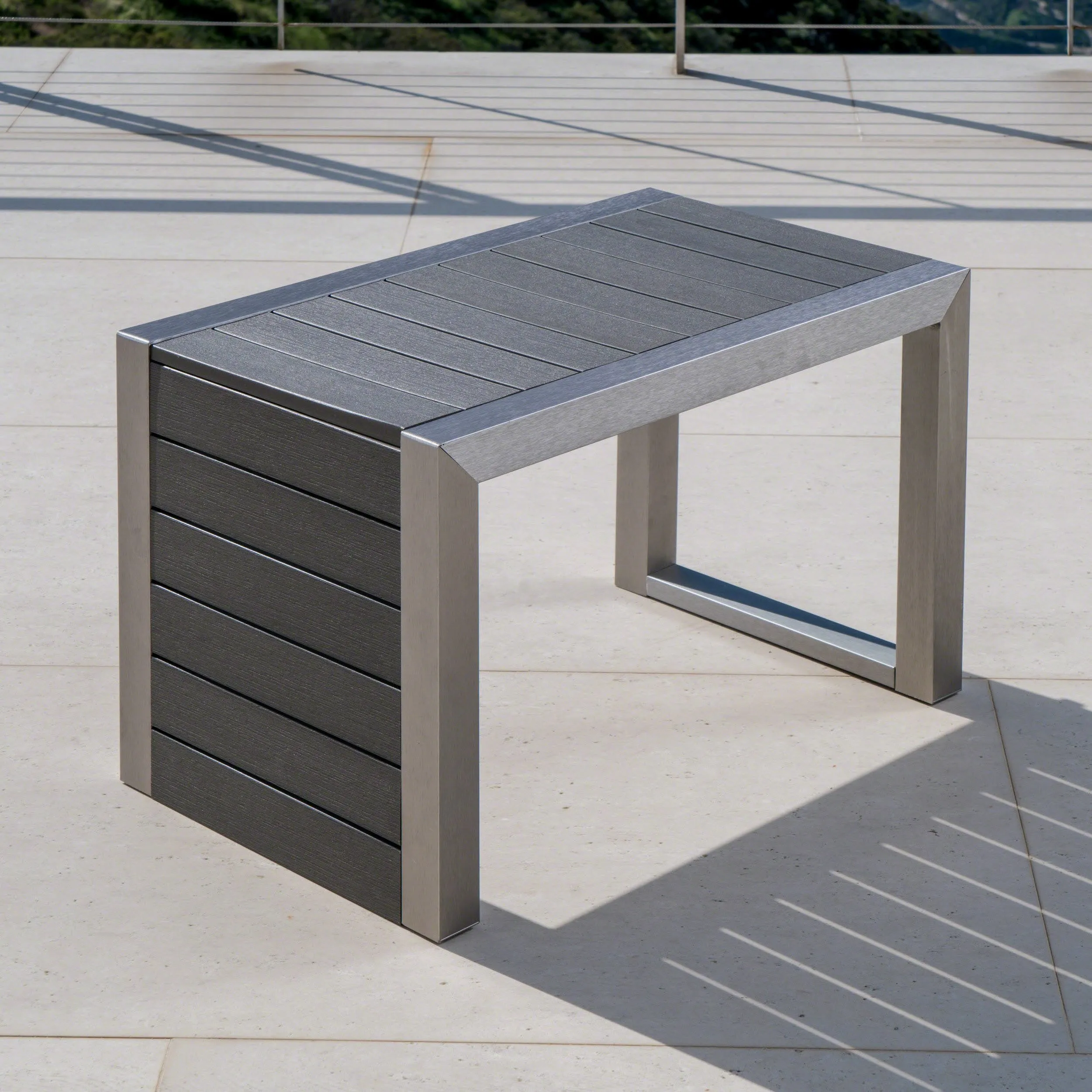 Outdoor Aluminum Club Chairs and Faux Wood Side Table Set with Cushions - NH367403