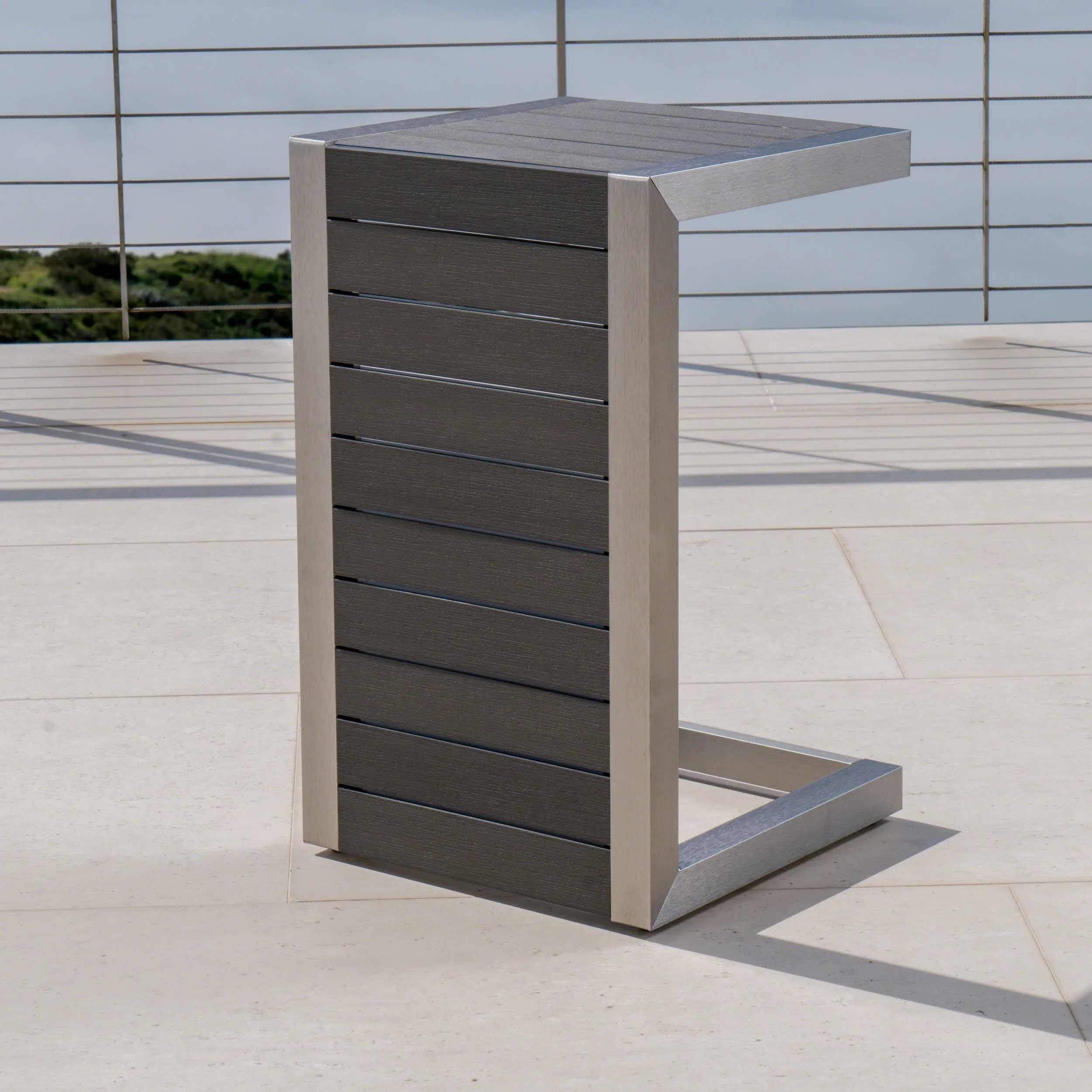 Outdoor Aluminum Club Chairs and Faux Wood Side Table Set with Cushions - NH367403
