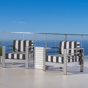 Outdoor Aluminum Club Chairs and Side Table Set with Cushions, Silver and Cabana Classic Sunbrella (Optional Sunbrella Cushions) - NH667403 clothes rack, garment rack