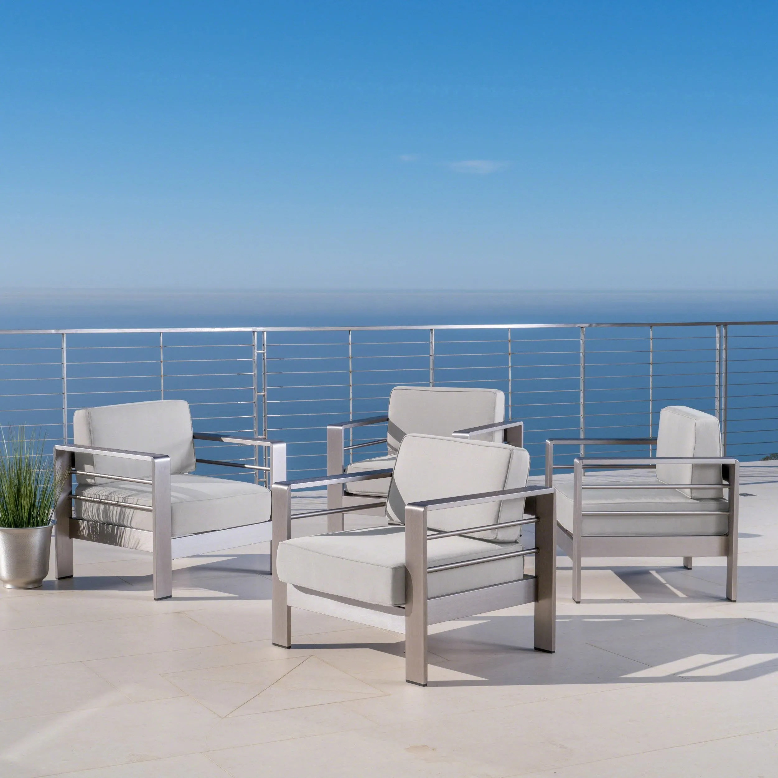 Outdoor Aluminum Club Chairs with Cushions (Set of 4) - NH953403 chandelier, pendant light