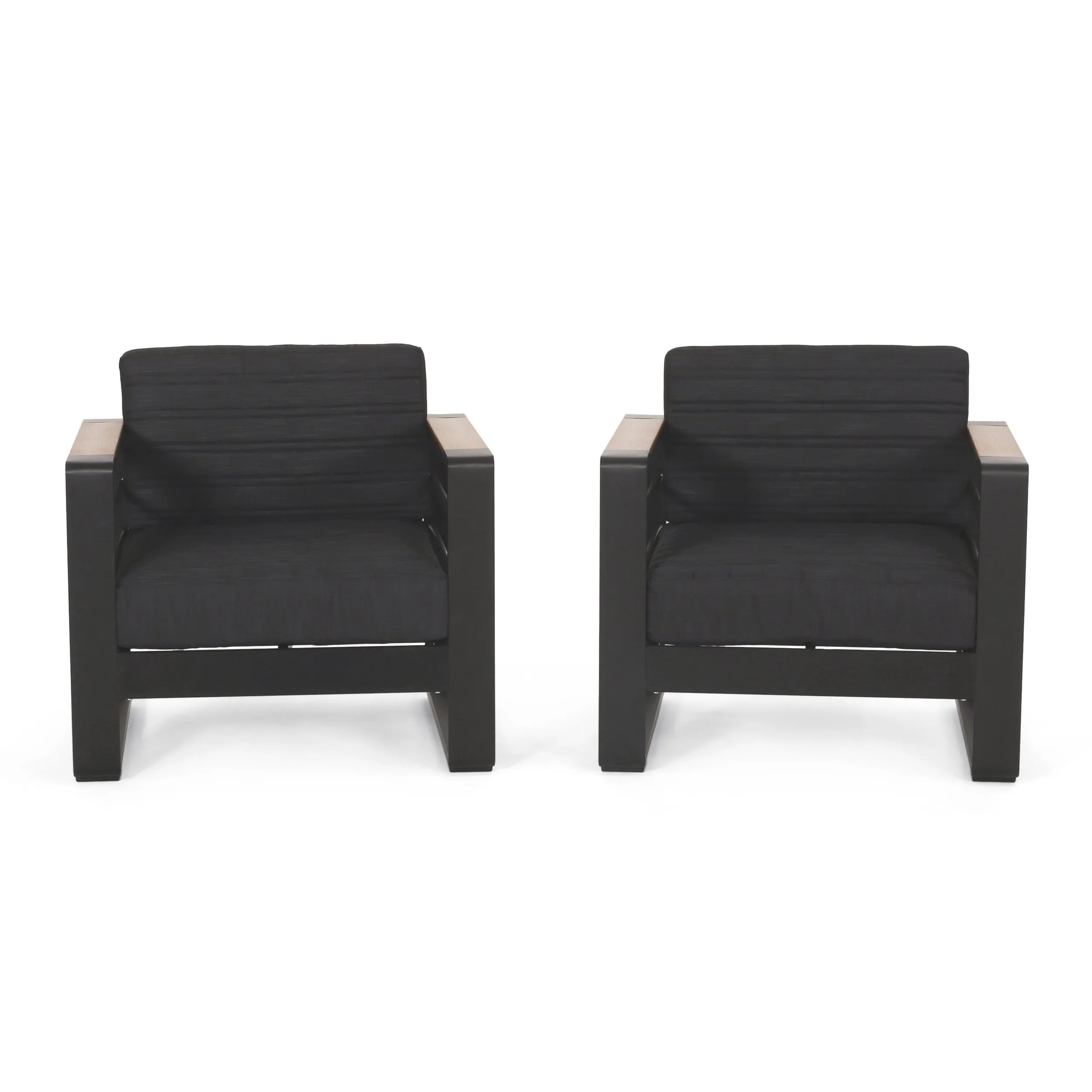 Outdoor Aluminum Club Chairs with Water Resistant Cushions, Set of 2, Dark Gray, Natural, and Black - NH554413 chandelier, pendant light