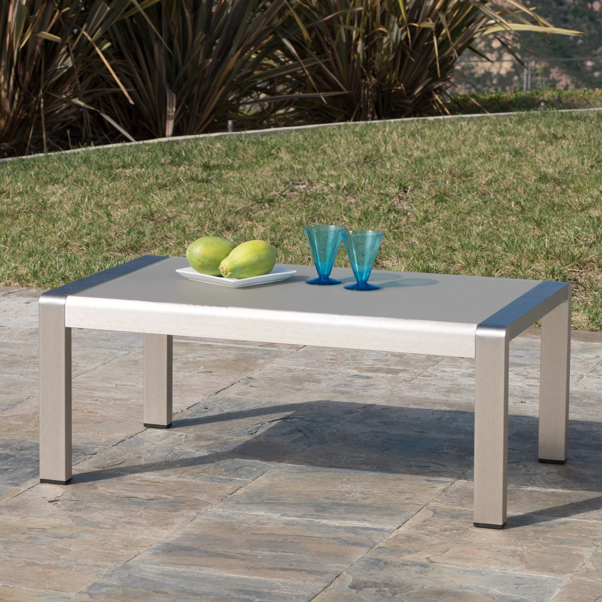 Outdoor Aluminum Coffee Table with Glass Top - NH733003 coffee table, accent table