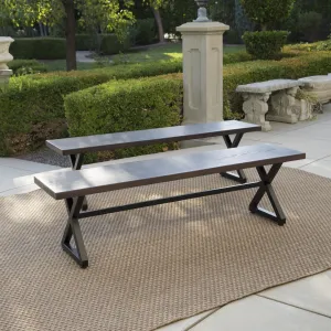 Outdoor Aluminum Dining Bench with Black Steel Frame (Set of 2) - NH984203 stair tread rug, stair mat