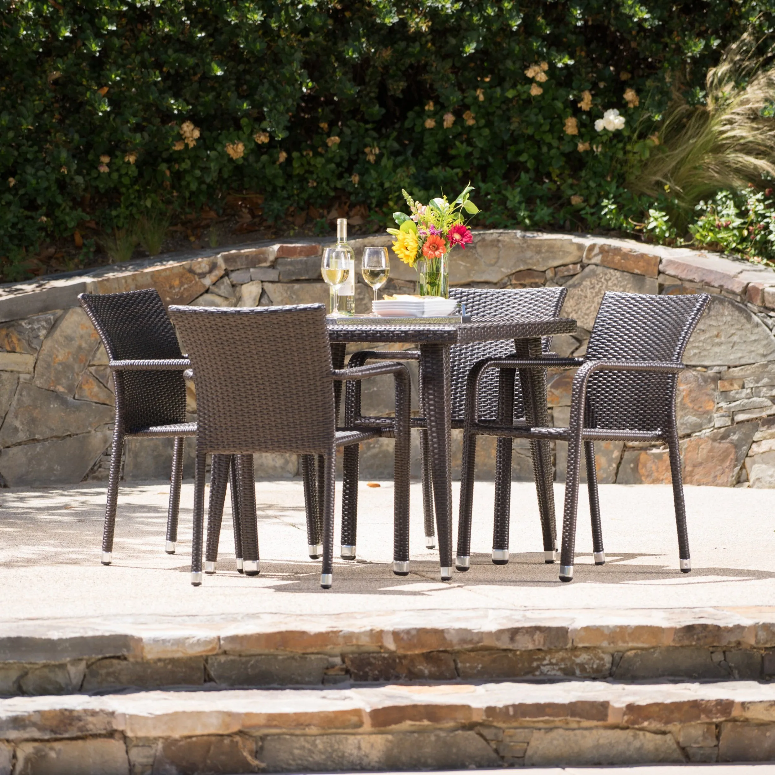Outdoor Aluminum Framed Wicker 5 Piece Dining Set - NH922103 patio chairs, outdoor seating