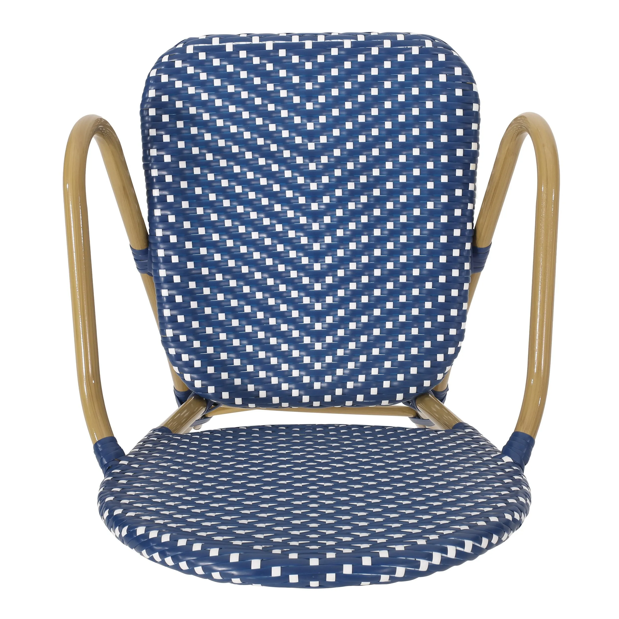 Outdoor Aluminum French Bistro Chairs, Set of 2, Dark Teal, White, and Bamboo Finish - NH144413