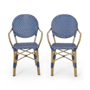 Outdoor Aluminum French Bistro Chairs, Set of 2, Dark Teal, White, and Bamboo Finish - NH144413 patio chairs, outdoor seating