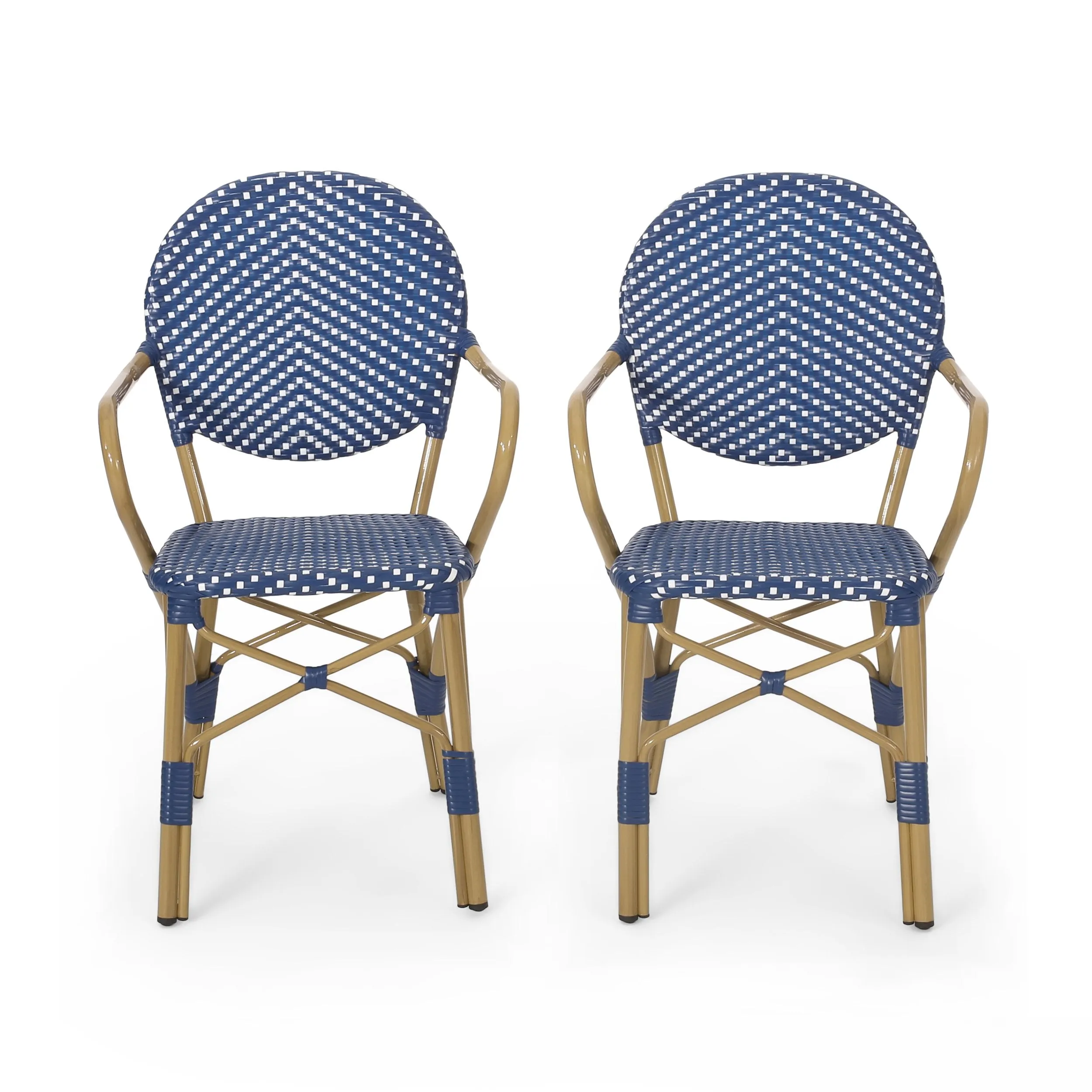 Outdoor Aluminum French Bistro Chairs, Set of 2, Dark Teal, White, and Bamboo Finish - NH144413 patio chairs, outdoor seating