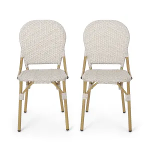 Outdoor Aluminum French Bistro Chairs, Set of 2, Light Brown and Bamboo Finish - NH244413 chandelier, pendant light