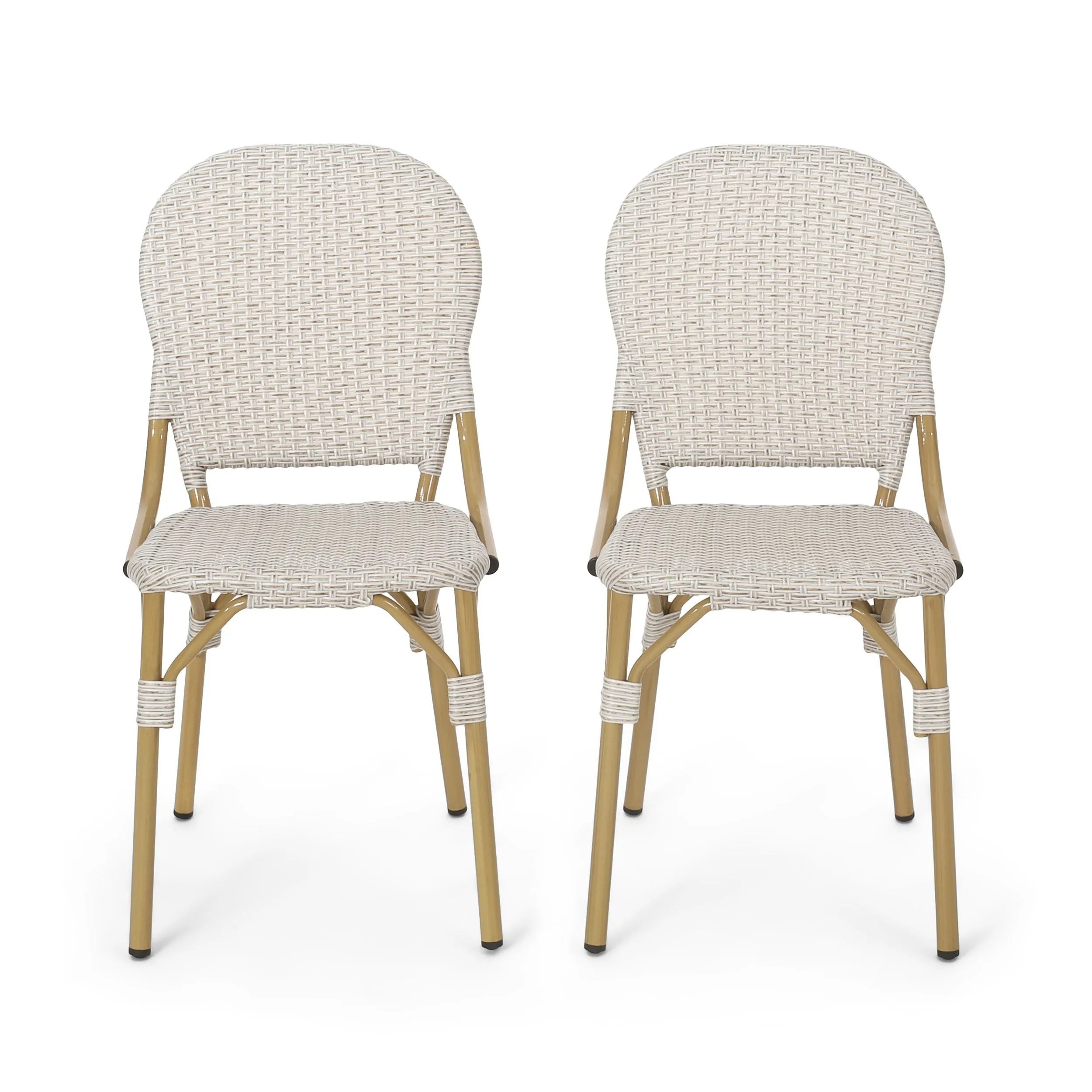 Outdoor Aluminum French Bistro Chairs, Set of 2, Light Brown and Bamboo Finish - NH244413 patio chairs, outdoor seating