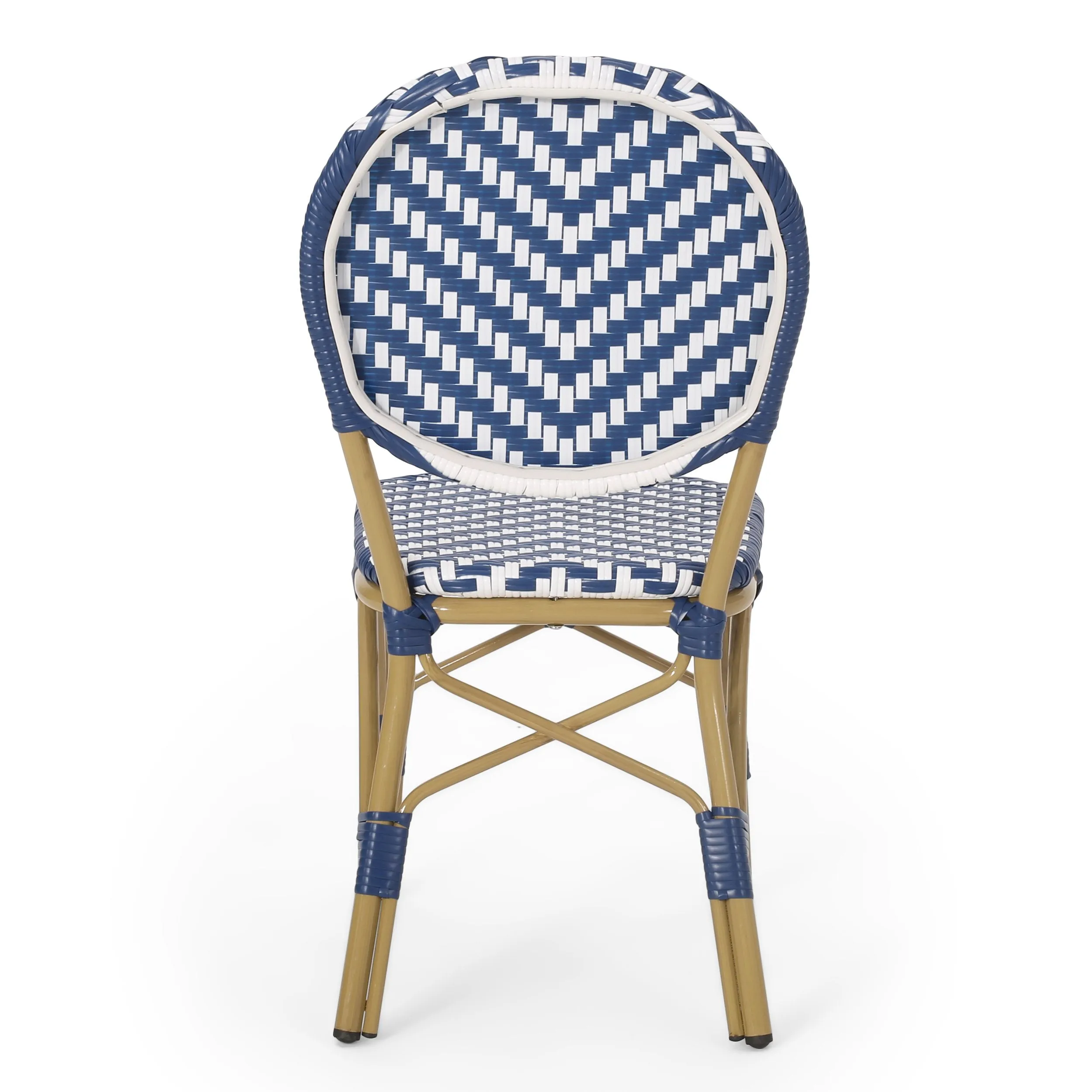 Outdoor Aluminum French Bistro Chairs, Set of 2, Navy Blue, White, and Bamboo Finish - NH044413