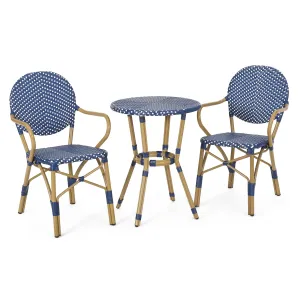 Outdoor Aluminum French Bistro Set, Dark Teal, White, and Bamboo Finish - NH354413 patio chairs, outdoor seating