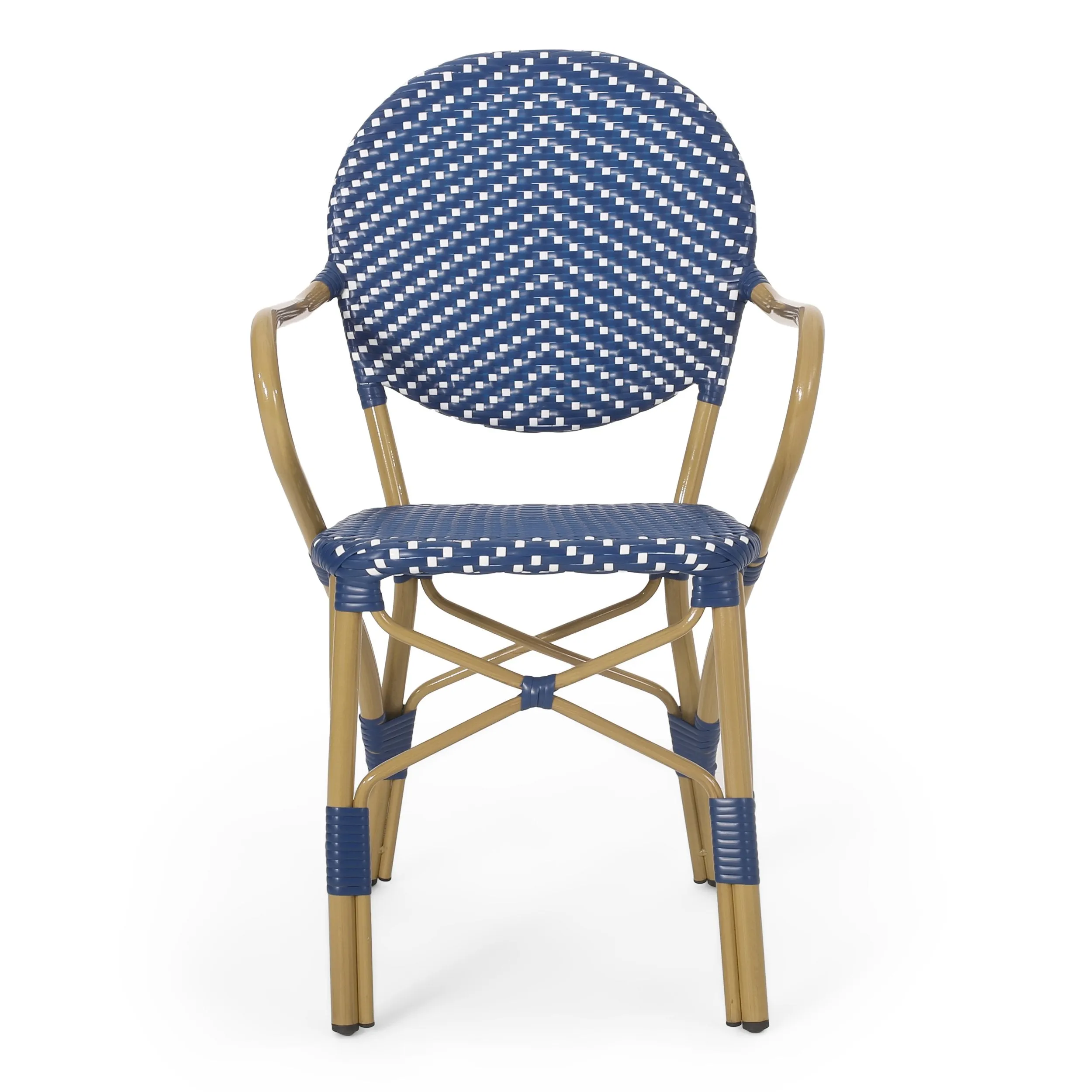 Outdoor Aluminum French Bistro Set, Dark Teal, White, and Bamboo Finish - NH354413