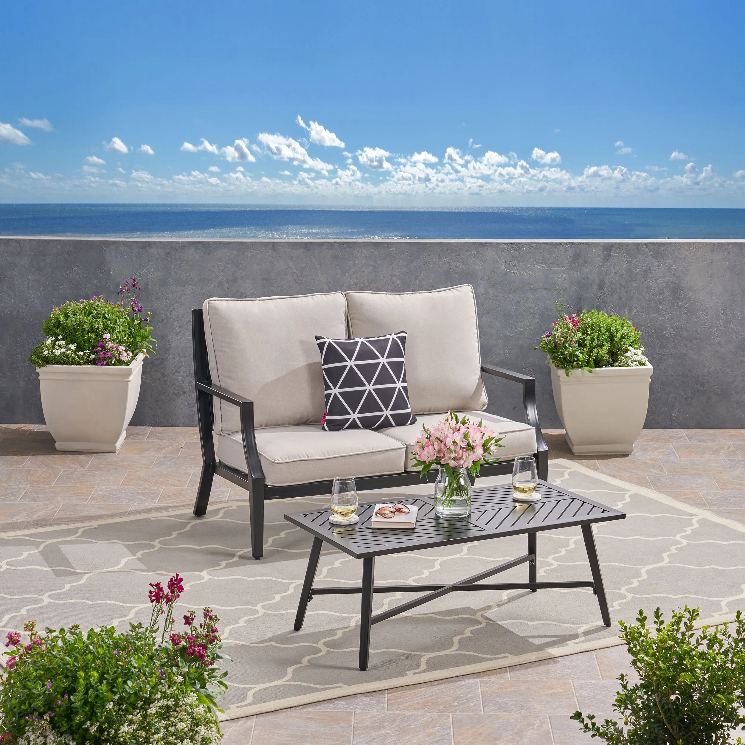 Outdoor Aluminum Loveseat and Coffee Table Set - NH153803 clothes rack, garment rack