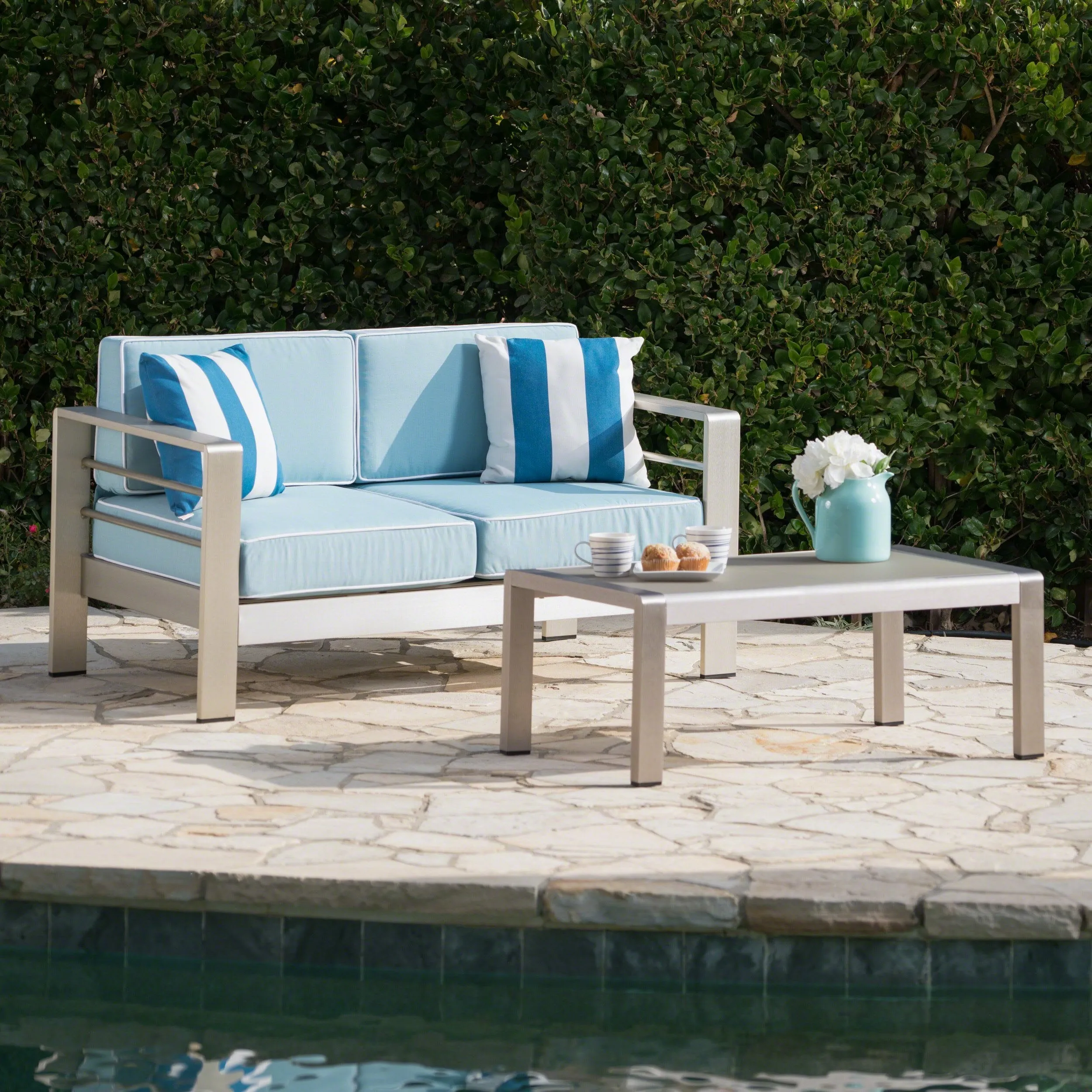 Outdoor Aluminum Loveseat and Coffee Table Set - NH194303