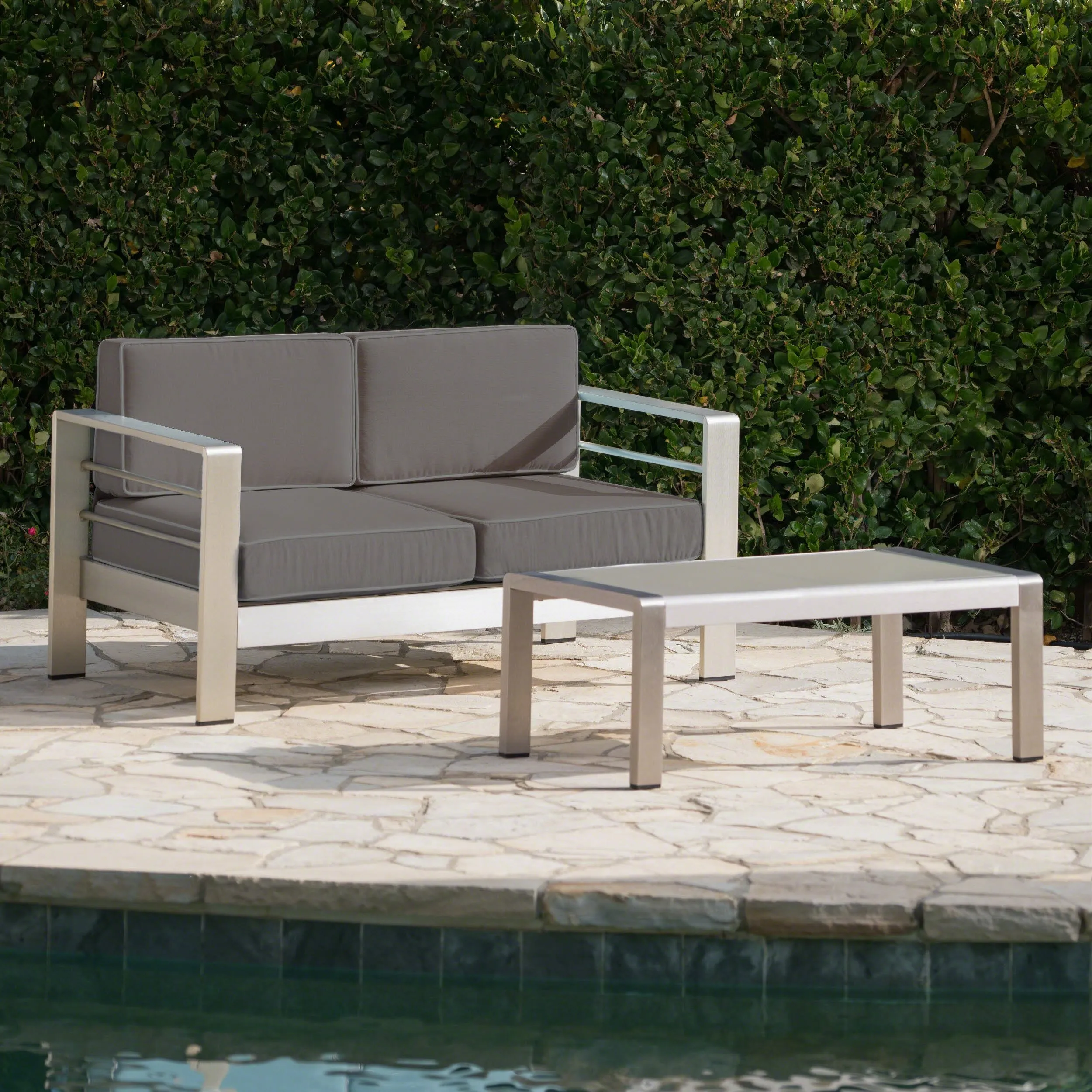 Outdoor Aluminum Loveseat and Coffee Table Set - NH194303 patio chairs, outdoor seating