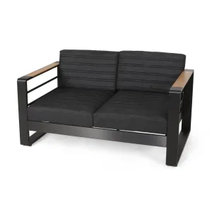 Outdoor Aluminum Loveseat with Water Resistant Cushions, Dark Gray, Natural, and Black - NH434413 stair tread rug, stair mat