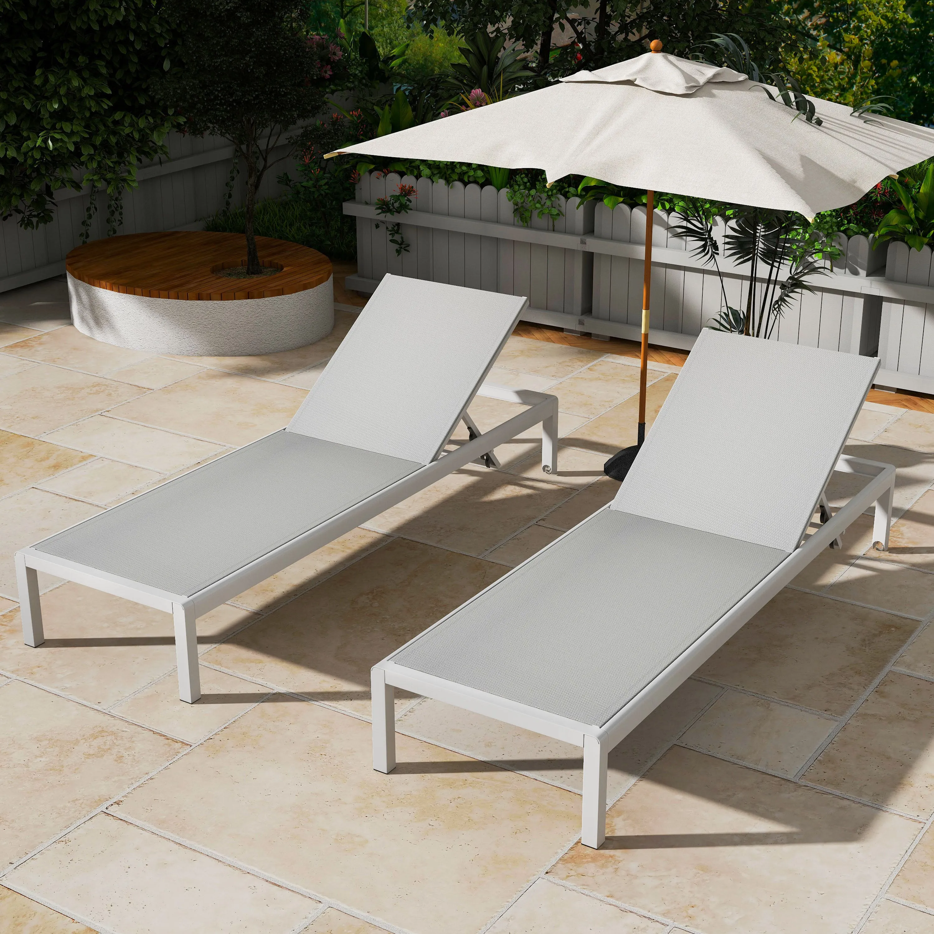 Outdoor Aluminum Pool Patio Beach Chaise Lounge Chair,Set of 2 patio chairs, outdoor seating