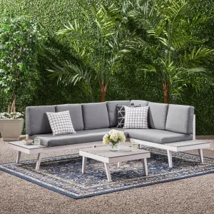 Outdoor Aluminum Sofa Sectional with Faux Wood Accents, White and Gray - NH343903 serving bowl, serving dish