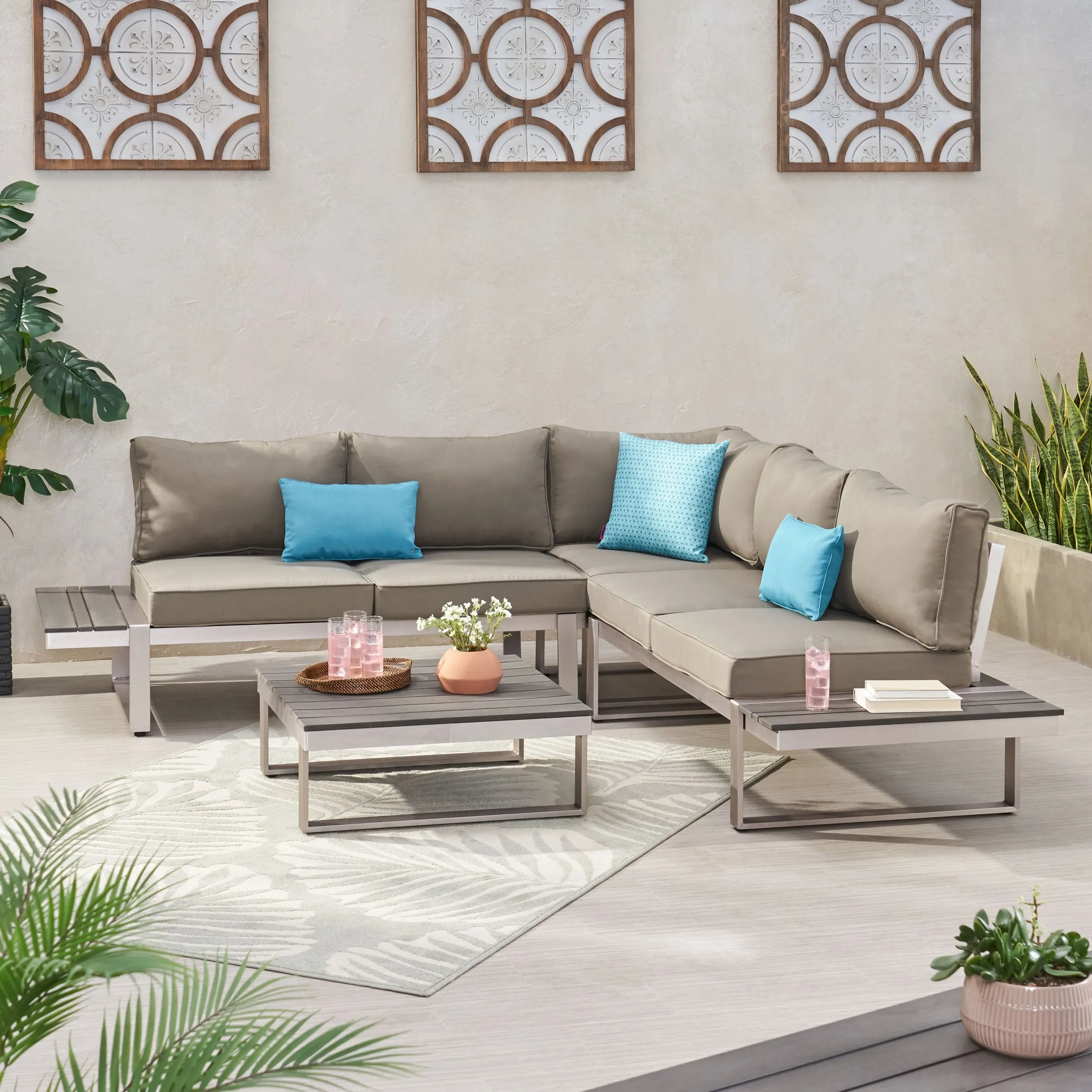 Outdoor Aluminum V-Shaped 5 Seater Sofa Set with Cushions - NH203313 cushion cover, soft furnishing
