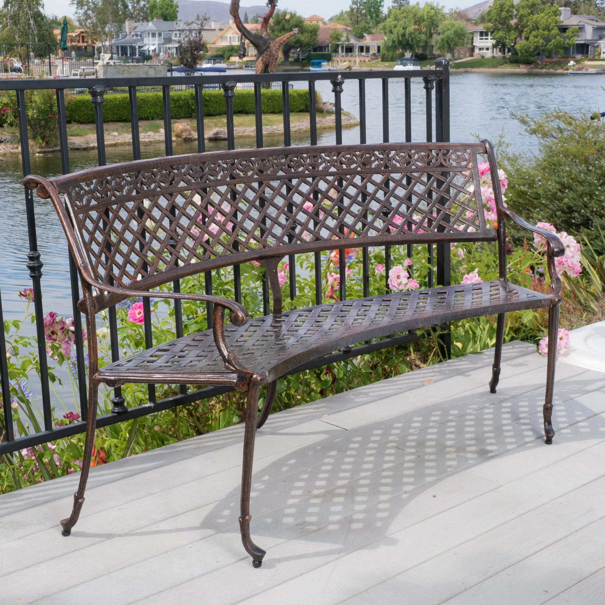Outdoor Antique Copper Cast Aluminum Bench - NH669492 stair tread rug, stair mat