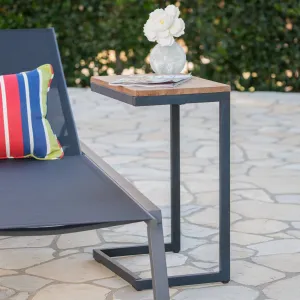 Outdoor Antique Firwood C-Shaped Accent Table - NH064303 patio chairs, outdoor seating