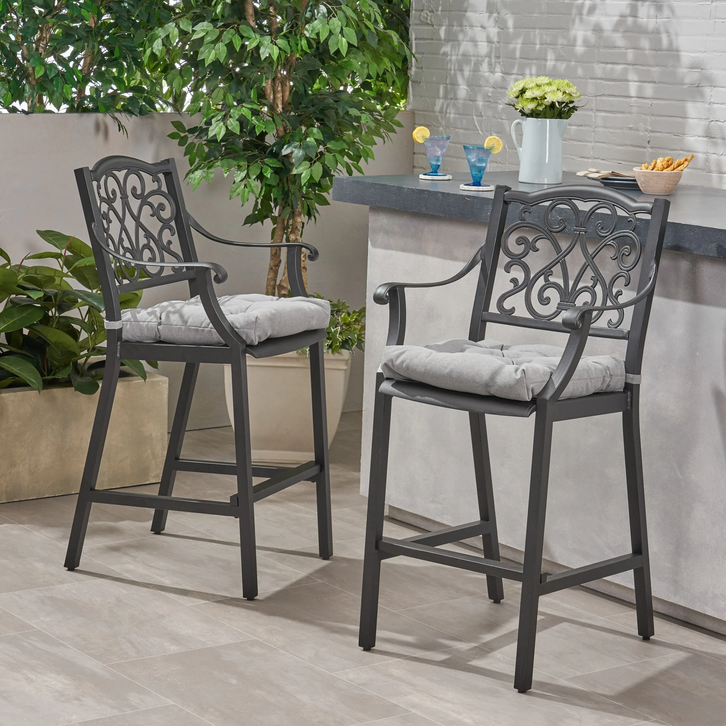 Outdoor Barstool with Cushion (Set of 2) - NH141013 patio chairs, outdoor seating