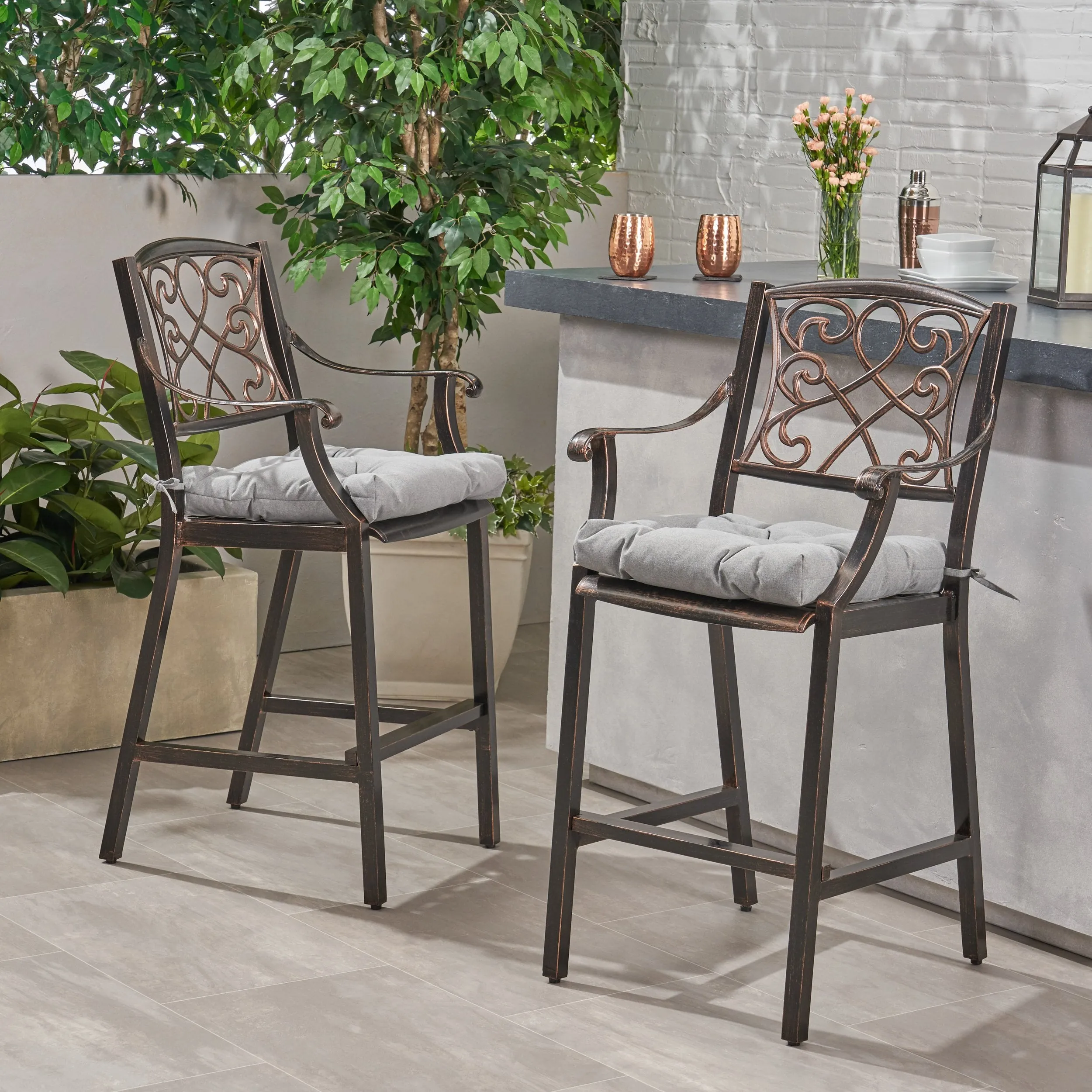 Outdoor Barstool with Cushion (Set of 2) - NH561013 patio chairs, outdoor seating