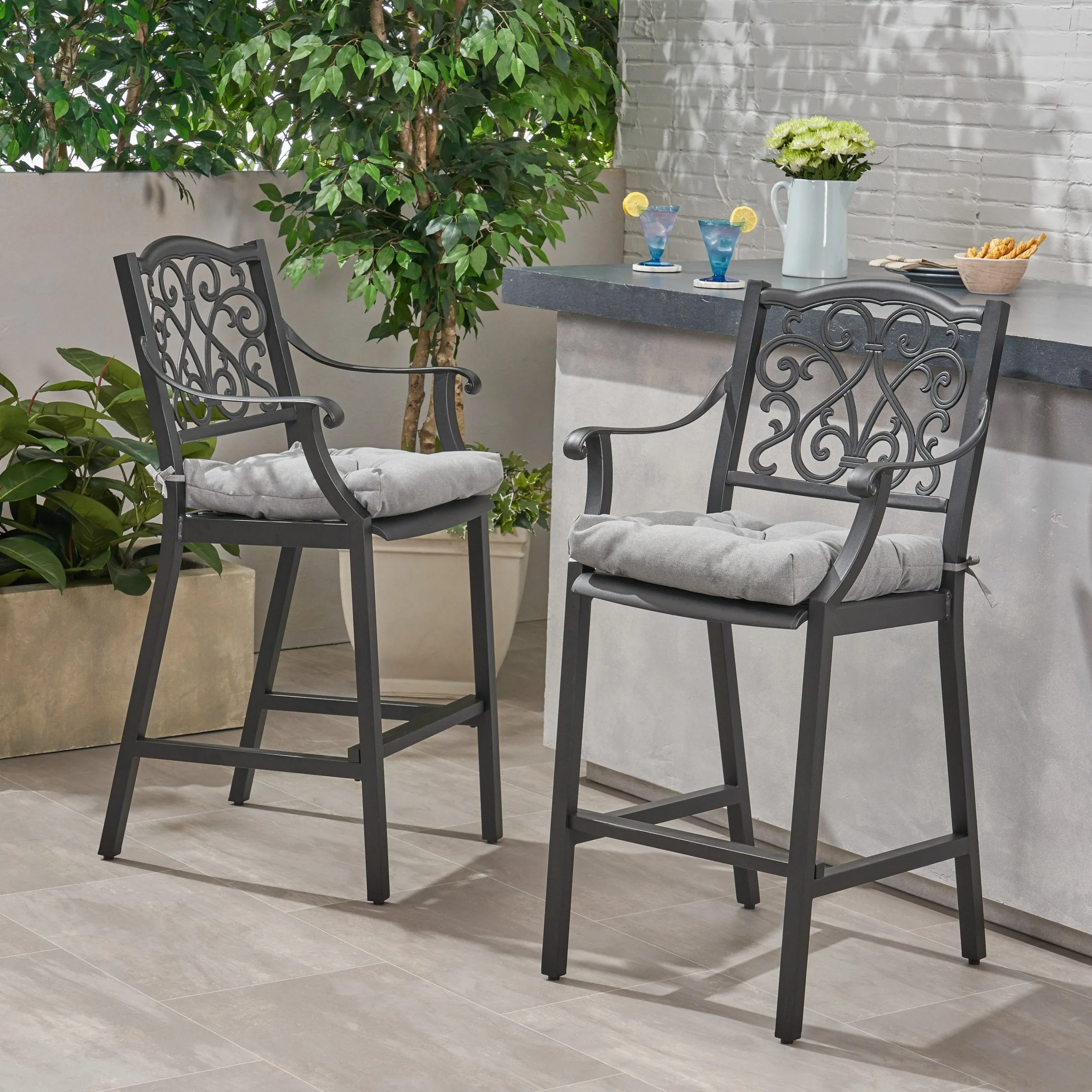 Outdoor Barstool with Cushion (Set of 2) - NH581013 patio chairs, outdoor seating