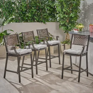 Outdoor Barstool with Cushion (Set of 4) - NH631013 patio chairs, outdoor seating