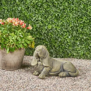 Outdoor Basset Hound Dog Garden Ornament, Antique Green Finish - NH752903 patio chairs, outdoor seating