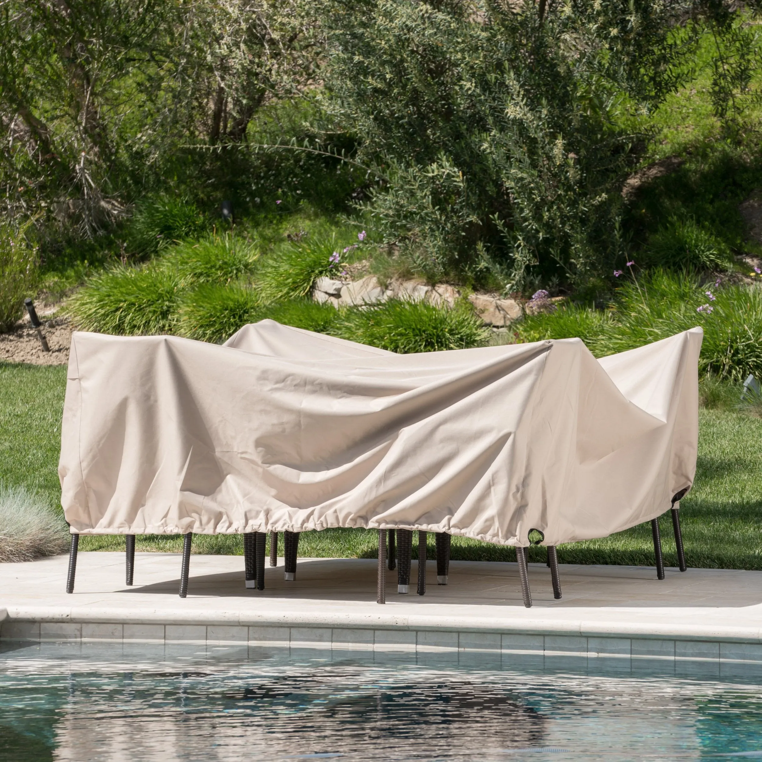Outdoor Beige Waterproof Fabric Dining Set Cover - NH615003 patio chairs, outdoor seating
