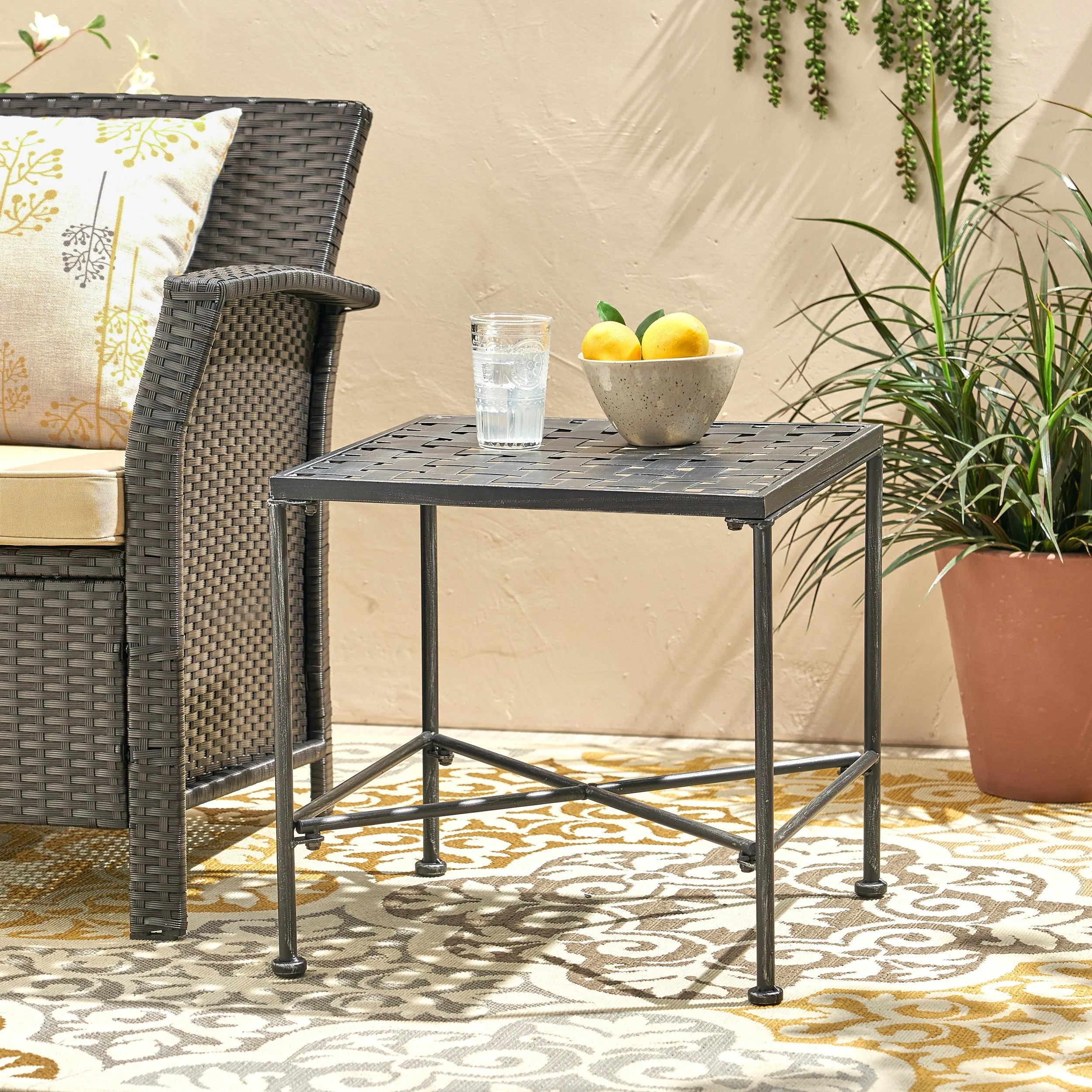 Outdoor Black Iron Side Table - NH547692 coffee table, accent table