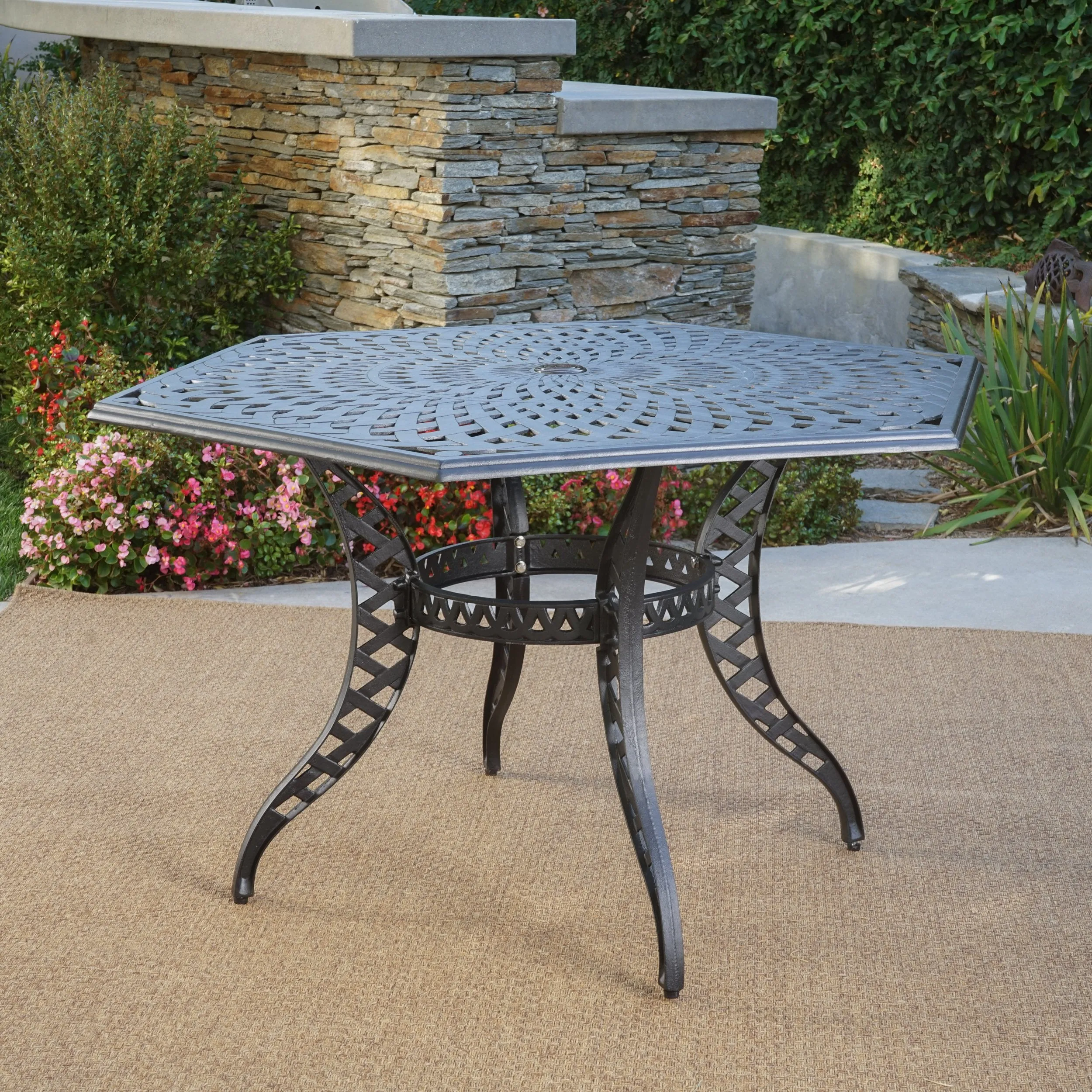 Outdoor Black Sand Cast Aluminum Hexagon Table - NH015692 patio chairs, outdoor seating