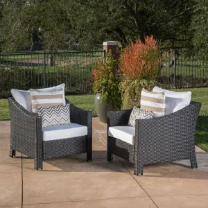 Outdoor Black Wicker Club Chairs with White Water Resistant Cushions - NH246303 chandelier, pendant light