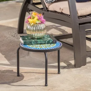 Outdoor Blue & Green Ceramic Tile Iron Frame Side Table - NH461103 coffee table, accent table
