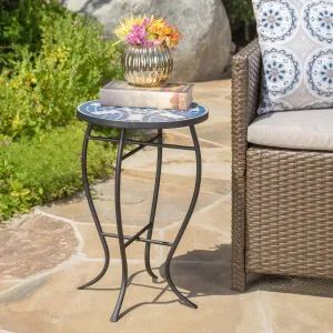 Outdoor Blue & White Ceramic Tile Iron Frame Side Table - NH261103 coffee table, accent table