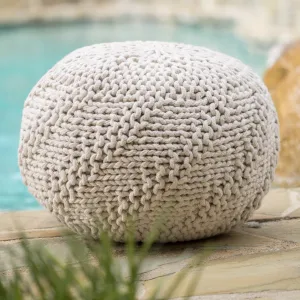 Outdoor Boho Round Hand-Crafted Knitted Ottoman Pouf - NH116003 patio chairs, outdoor seating