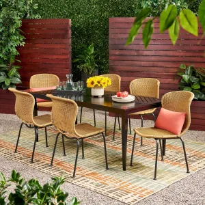 Outdoor Boho Wicker 6 Seater Dining Set - NH896113 patio chairs, outdoor seating