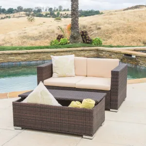 Outdoor Brown PE Wicker Loveseat & Ottoman Set - NH668592 patio chairs, outdoor seating